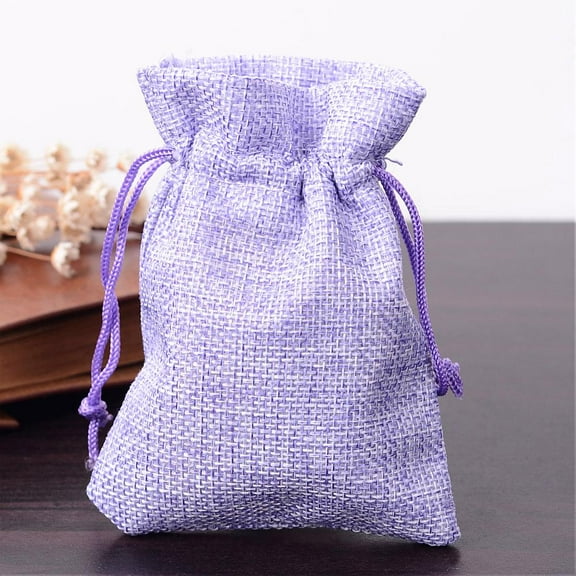 250pc Polyester Imitation Burlap Packing Pouches Drawstring Bags for Christmas Wedding Party and DIY Craft Packing Medium Purple 12x9cm