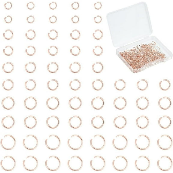 250pcs 5 Sizes Open Jump Rings 3/4/4.5/5/6mm Rose golden Jump Rings Stainless Steel Round Ring Connectors for Chainmail Jewelry Bracelet Necklace Making