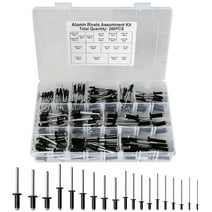 250pcs Black Pop Rivets Assortment Kit, Aluminum Blind Rivets, Flange Rivets (3/32" 1/8" 5/32" 3/16" 1/4"), Pop Rivet Kit