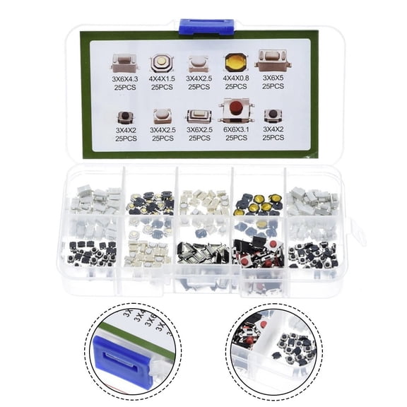 250pcs Car Touch Switch Buttons Set with 10 Different Specification Sizes for Electronic Device Control in Various Applications