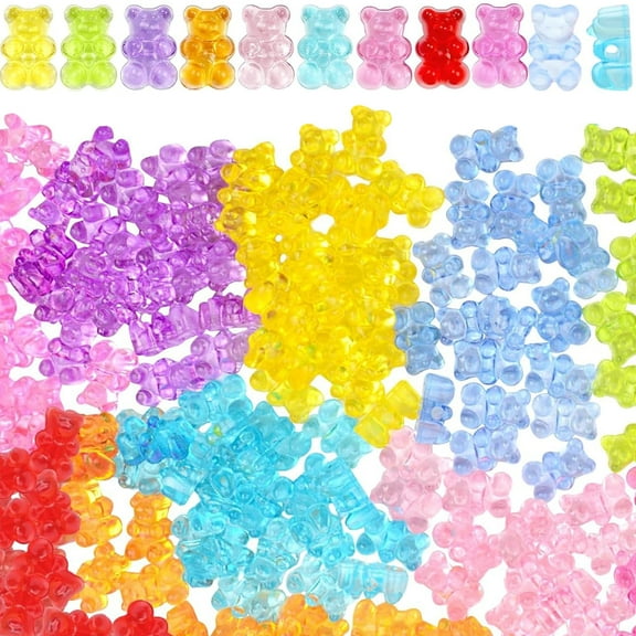 250pcs Clear Acrylic Bear Spacer Beads Mixed Colors Cute Gummy Bear Animal Loose Bead Bulk Accessories for DIY Necklace Bracelet Earrings Crafts Decoration, Transverse Hole