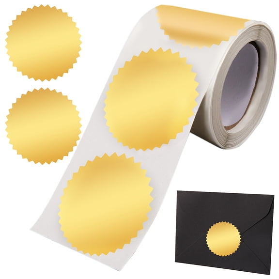 250pcs Envelope Seals & Stickers - Blank Gold Metallic Stickers with Serrated Edge 2" Round Labels for Package Wedding Graduation