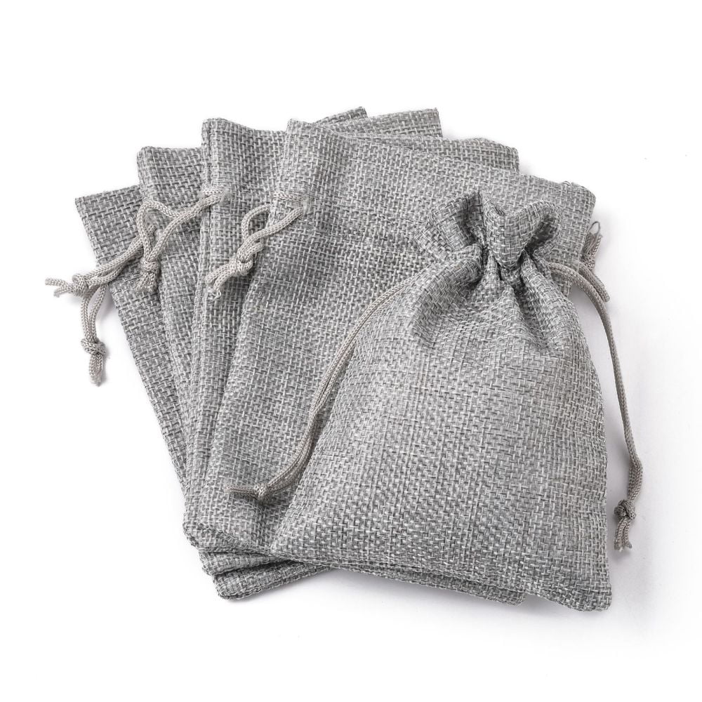 250pcs Polyester Imitation Burlap Packing Pouches Drawstring Bags for Christmas Wedding Party and DIY Craft Packing Gray 14x10cm
