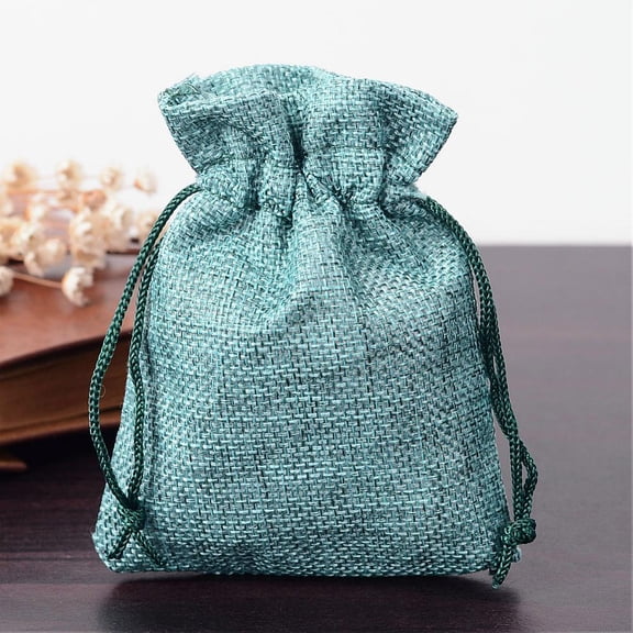 250pcs Polyester Imitation Burlap Packing Pouches Drawstring Bags for Christmas Wedding Party and DIY Craft Packing Medium Sea Green 12x9cm