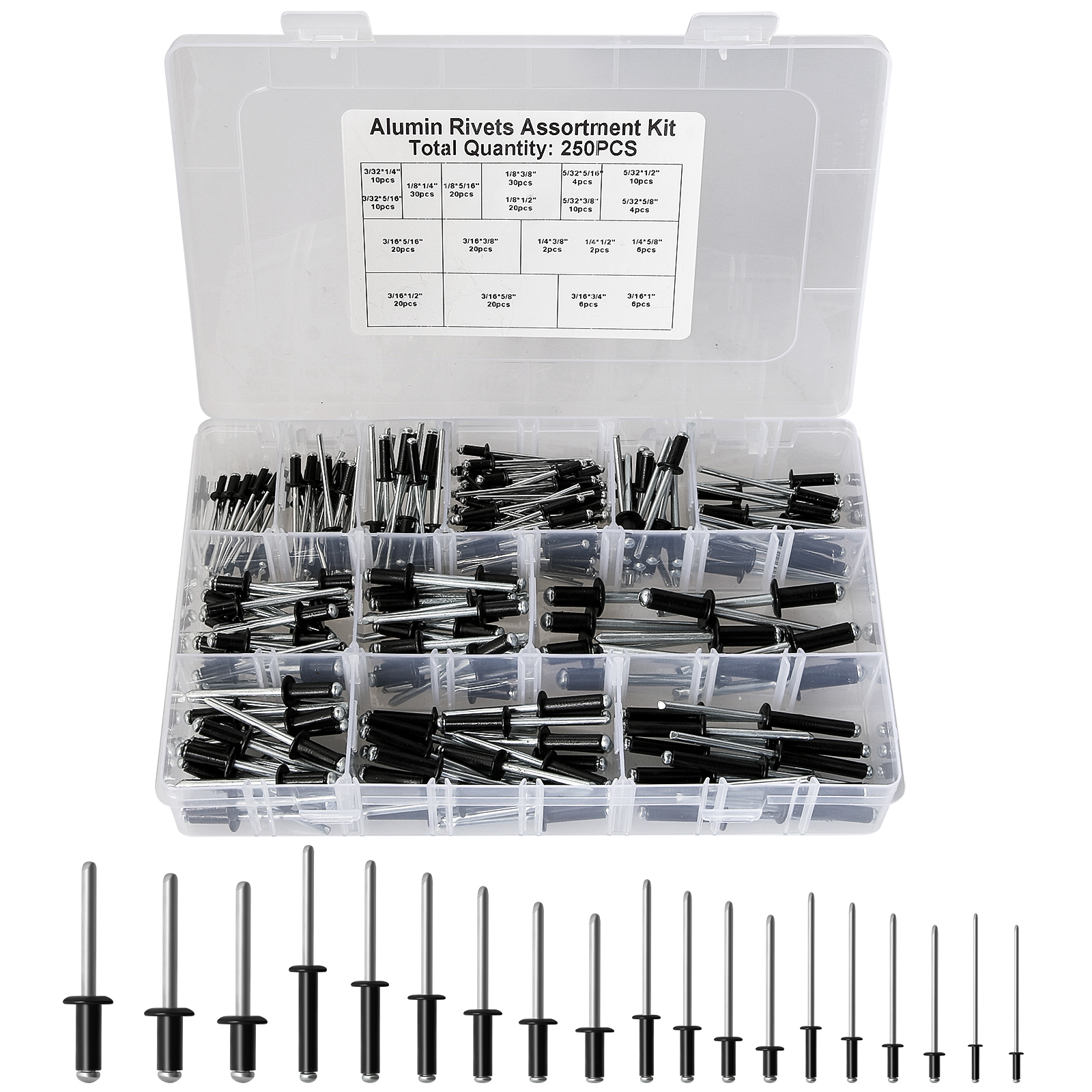 Mill 3/16" Large Head TriFold Exploding Aluminum Mandrel Pop Rivets 25