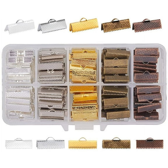 250pcs Ribbon Crimp Clamp Ends 20mm Iron Ribbon Ends Bracelet Bookmark Pinch Clamp Cord Ends Fasteners Clasp Leather Crimp Ends