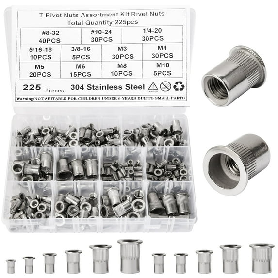 250pcs Silver Pop Rivet Set, Blind Pop Rivets Aluminum Assortment Kits #8 to 3/8"-16 + M3-M10