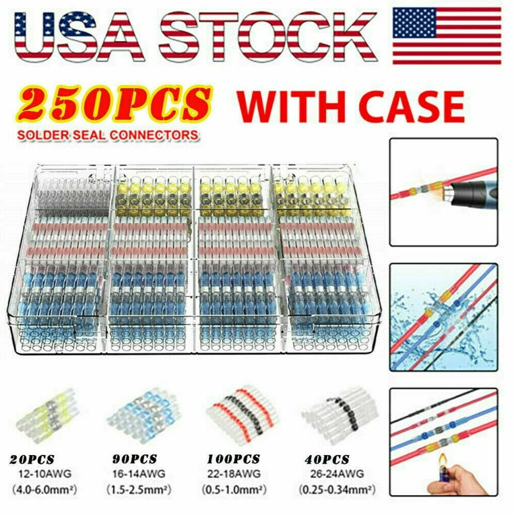 250pcs Solder Seal Sleeve Heat Shrink Butt Wire Connectors Terminals Waterproof
