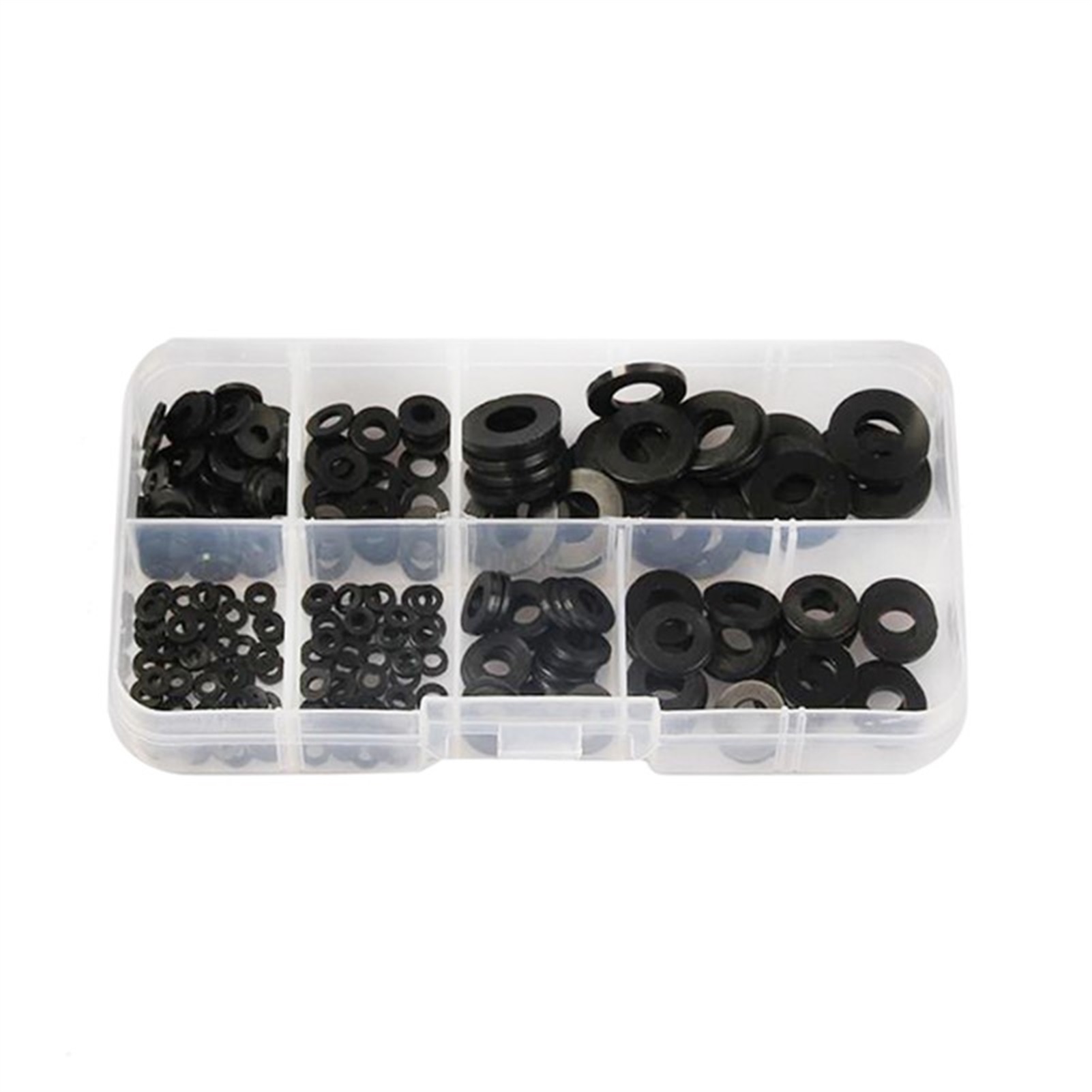 350PCS Nylon Flat Washer Assortment For M2 M2.5 M3 M4 M5 M6 M8 Screws & Bolts (Black)