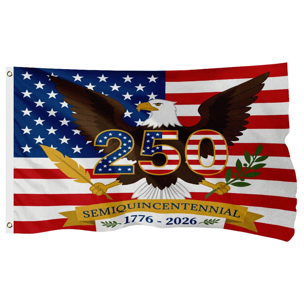 250th American Anniversary Flag 1776-2026, Heavy Duty 400D Double-Sided USA Commemorative Flag, 4 Rows Stitched Fly Hem & Brass Grommets, Patriotic Banner for Outdoor Indoor Decoration