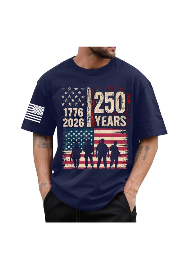 250th American Anniversary Independence 250 Years of Freedom Mens T-Shirt Dark Blue,XL