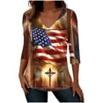 thumbnail image 1 of 250th American Flag Shirts Women 4th of July V-Neck 3/4 Sleeve Patriotic T-Shirt 2026 Independence Day Tops, 1 of 7