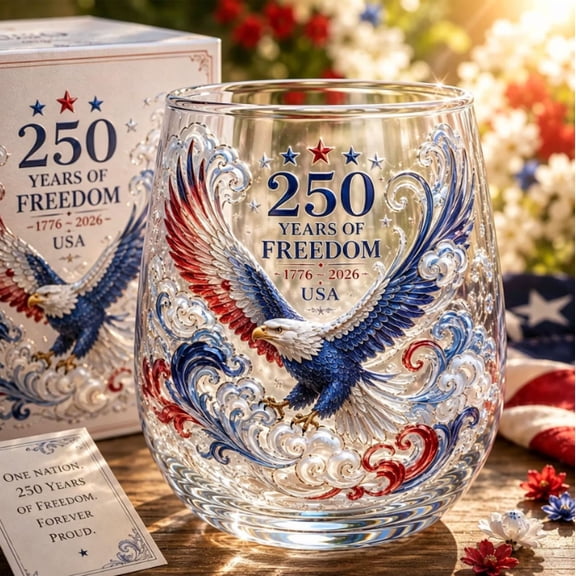 250th Anniversary of 1776-2026 Freedom Eagle Glass, Patriotic Stemless Whiskey Glass with American Bald Eagle Design, Crystal Wine Tumbler for Independence Day, Gift for Veterans Dad (1PCS)