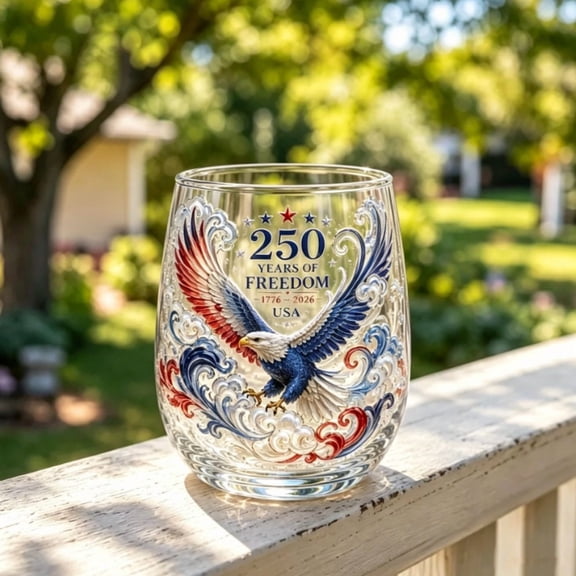 250th Anniversary of 1776-2026 Freedom Eagle Glass - Patriotic Stemless Whiskey Glass with American Bald Eagle Design, Crystal Wine Tumbler for Independence Day, Gift for Veterans Dad (3PCS)