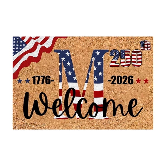 250th Anniversary 1776-2026 Independence Day Welcome Doormat,Monogrammed Initial Surname Door Mat,American Flag Patriotic Outdoor Rug
