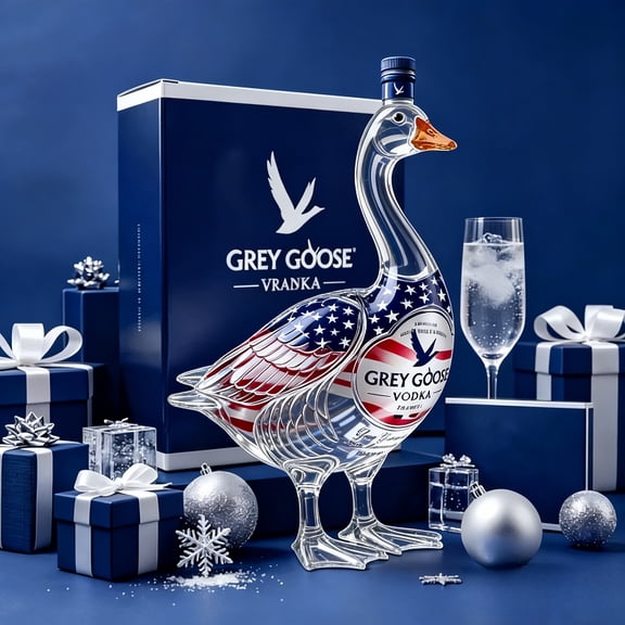 250th Anniversary 4th of July 3D Sculpted Goose Glass Bottle With Box 350ML, Boxed Unique Liquor Bottle for Bar Decor, Father's Day Gift for Spirits Enthusiasts