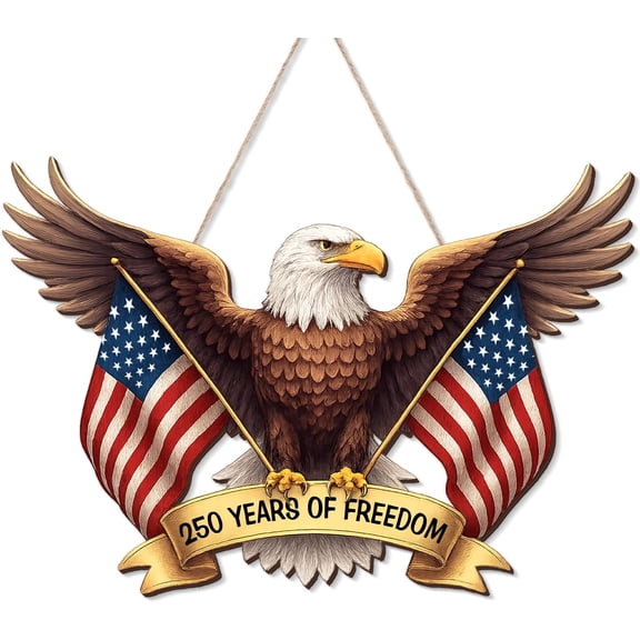 250th Anniversary 4th of July Door Sign America Eagle Wooden Hanging Decor 1776 2026 Patriotic Independence Day Wreath for Front Door Porch Outdoor Home Decoration