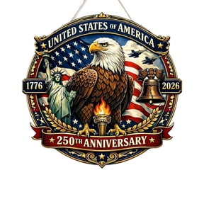 250th Anniversary 4th Of July Door Sign, Usa 1776-2026 Patriotic Wreaths Wooden, Idependence Day Door Hanging Decorations for Home Office Indoor Outdoor 250th Decor
