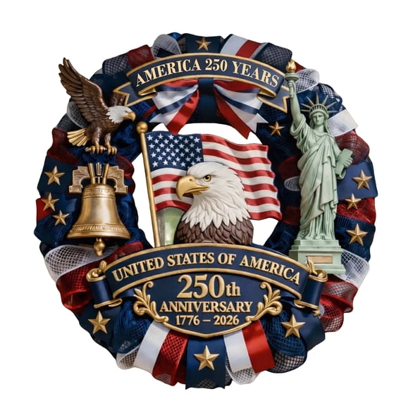 250th Anniversary 4th of July Door Sign, USA Patriotic Door Wreath Decor, 250 Year America Outdoor Decoration