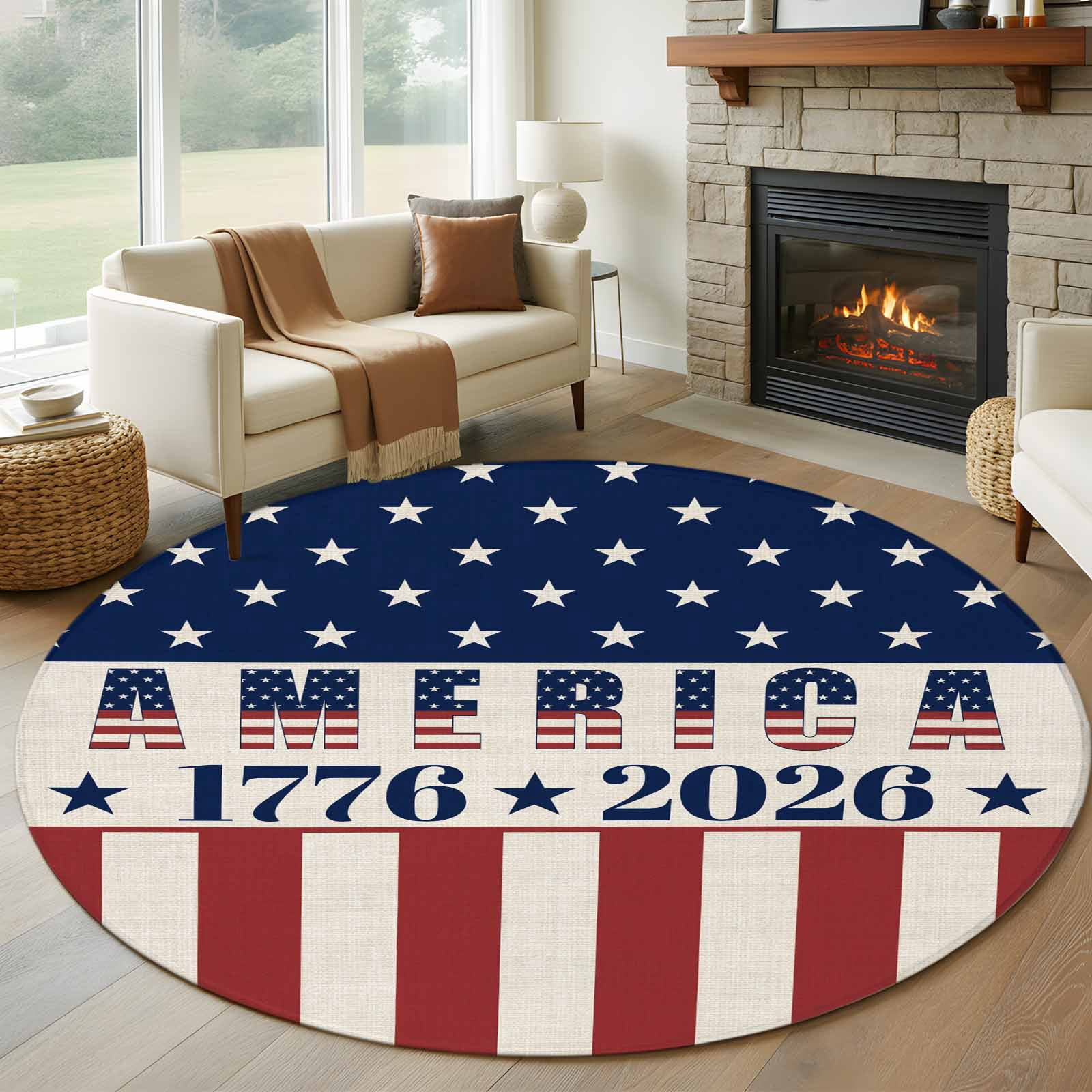 Celebration Rug 250th Anniversary 5' Round Rug for Dining Table for 4 People Under ...