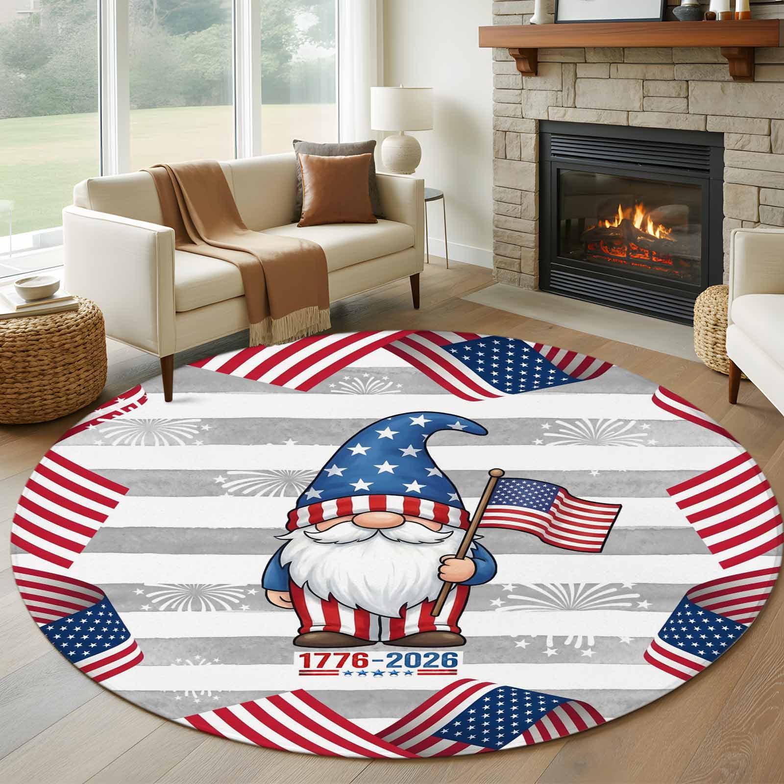 250th Anniversary 8' Round Rug for Open Concept Living Room Seating ...