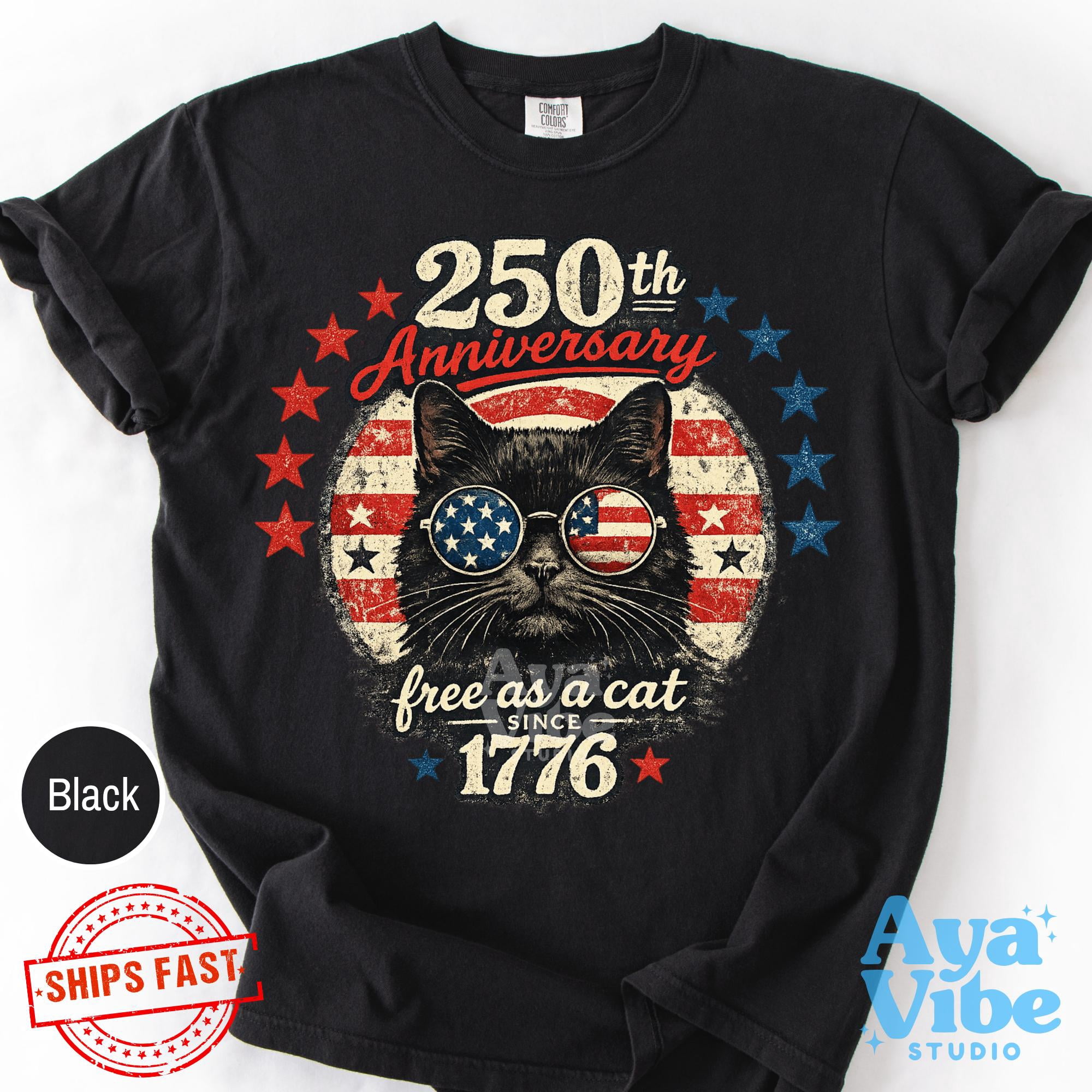 新品未使用☆90年代クレージーシャツ 星条旗FLAG CAT tシャツ 250th Anniversary America Cat Shirt | Patriotic Cat Tee | USA Flag
