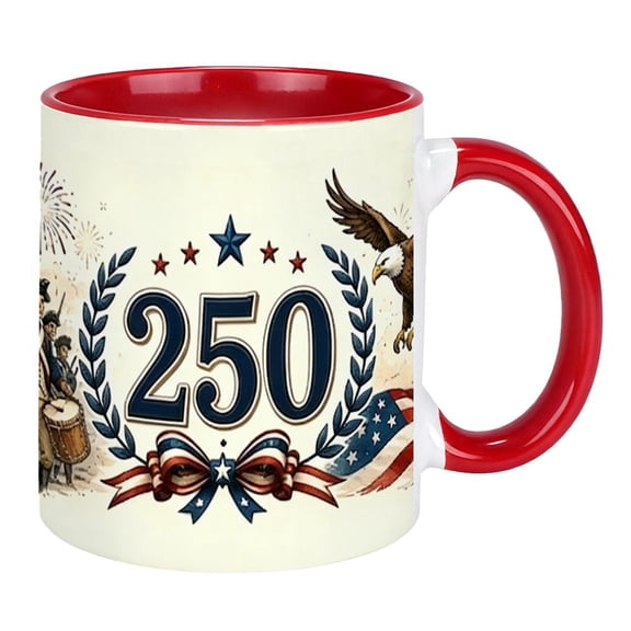 250th Anniversary of America Coffee Mug, Patriotic 4th of July Memorial Day Festival Commemorative Cup, USA Flag Theme Eagle Cup Gifts for Veteran Men Women