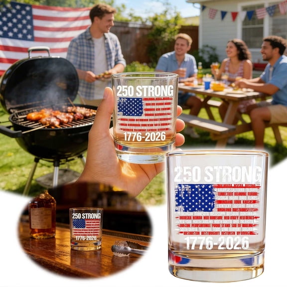 250th Anniversary America Patriotic 12 OZ Whiskey Glass, 1776-2026 American Flag Glass Cup, 4th of July Semiquincentennial Gift