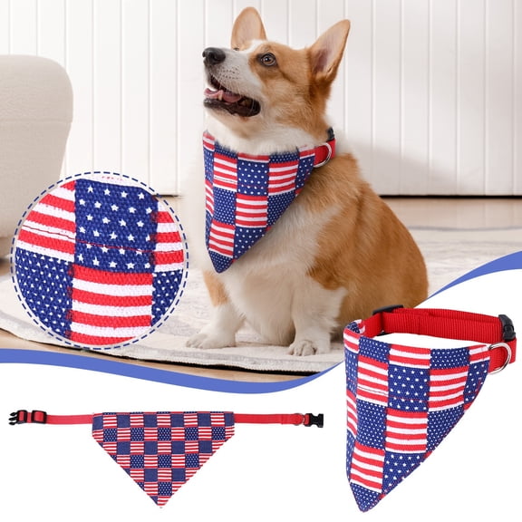 250th Anniversary American Flag Dog Triangle Scarf, 4th of July Independence Day Patriotic Pet Bandana, USA Stars Striped Dog Neck Scarf for Small Dogs
