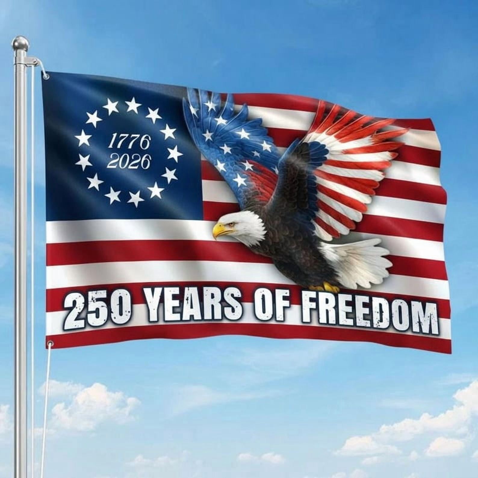 250th Anniversary American Flag, Patriotic Eagle Banner, 1776-2026 Outdoor Grommet Flag