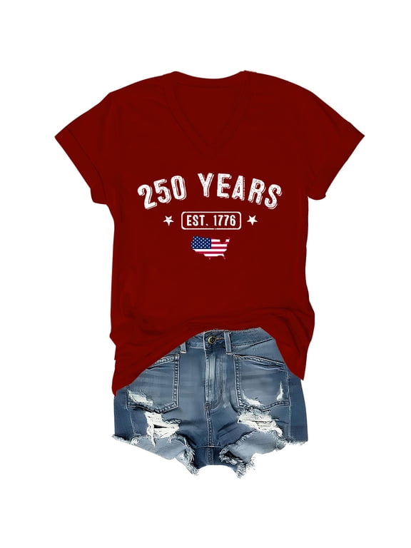 250th Anniversary American Flag Shirt, 250 Years America Shirts V Neck For Women Man