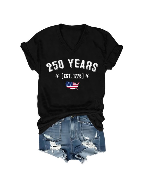 250th Anniversary American Flag Shirt, 250 Years America Shirts V Neck For Women Man