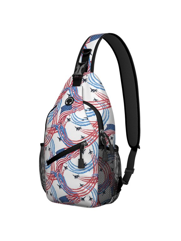 250th Anniversary American Pattern Sling Backpack, Unisex Cycling Crossbody Bag with Side Mesh Pockets, Adjustable Ambidextrous Strap Gift Ideas for Hiking Cycling Walking