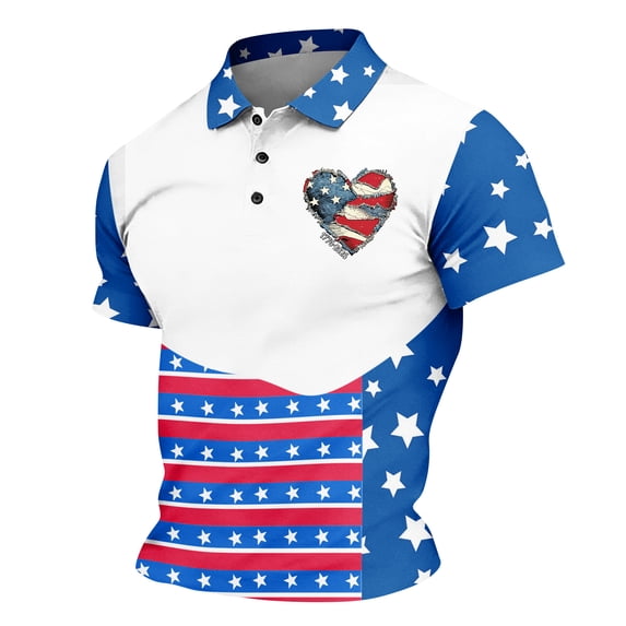 250th Anniversary American Shirts for Men Usa Flag Print Button-Down Collared Short Sleeve Color Block Polo Shirt Patriotic Moisture Wicking Classic Fit Daily Wear Tshirt, Dark Blue, #01 Dark Blue