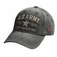 thumbnail image 1 of 250th Anniversary Army Hat, Embroidered Baseball Cap Tribute Washed Denim Hat Color Light Gray Size One Size, 1 of 7