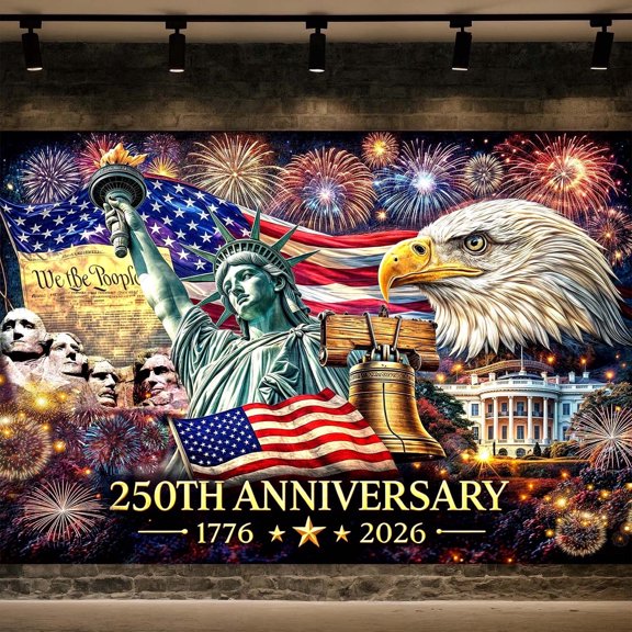 250th Anniversary Backdrop 1776-2026, American Independence Day Decorations Banner with Statue of Liberty & American Flag, Patriotic Photography Background for 4th of July Party Supplies,5X3FT
