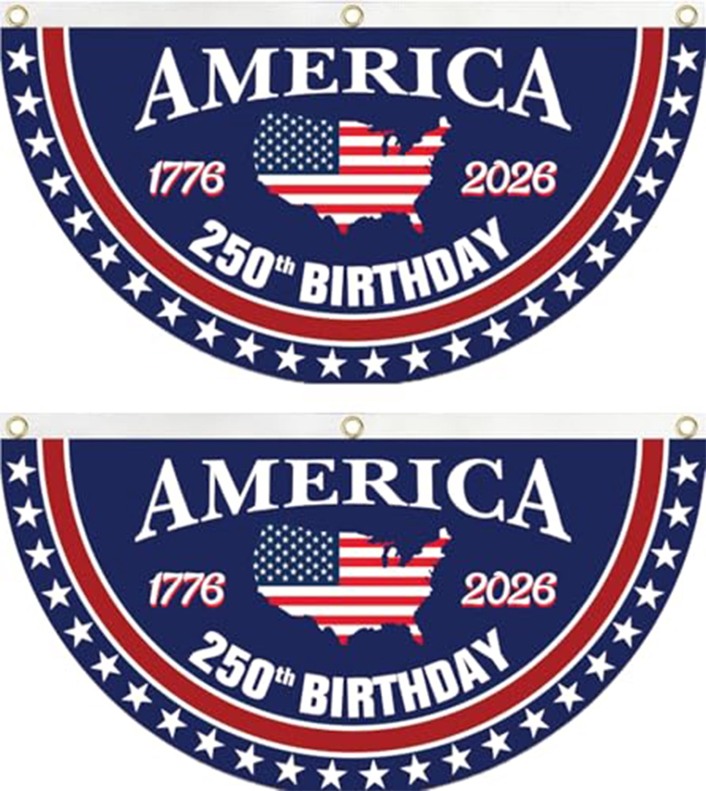 250th Anniversary Banner | 35x18in America 250 Fan Flag, Red White Blue Decorations for Outdoor Porch (2pc)