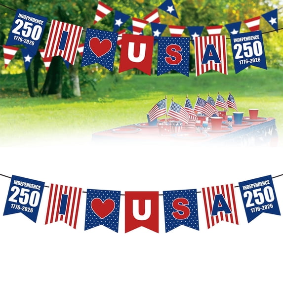 250th Anniversary Banner Flag American 1776 To 2026 USA 250th Birthday Banner 4th Of July Decorations for Home Outdoor Porch(B)