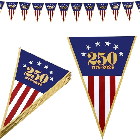 250th Anniversary Banner USA Flag Patriotic Decorations American Flag Triangle Banner Garland for 1776-2026 250th Birthday 4th of July Memorial Day Party Supplies