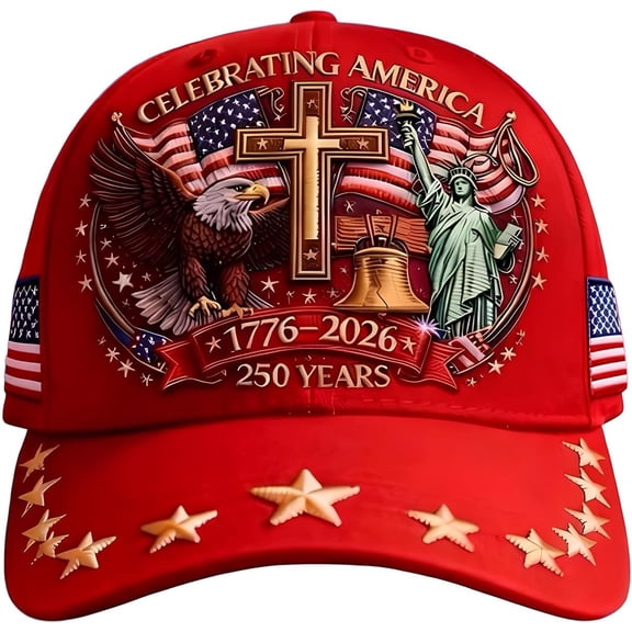 250th Anniversary Baseball Cap American 1776-2026, Patriotic Flag and Cross Print Hat, Adjustable Vintage Dad Cap for Men Women, Commemorative US Pride Gifts