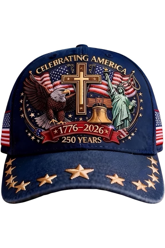250th Anniversary Baseball Cap American 1776-2026, Patriotic Flag and Cross Print Hat, Adjustable Vintage Dad Cap for Men Women, Commemorative US Pride Gifts