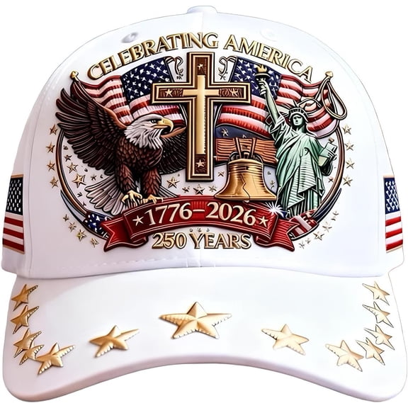 250th Anniversary Baseball Cap American 1776-2026, Patriotic Flag and Cross Print Hat, Vintage Dad Cap for Men Women