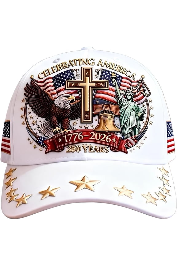 250th Anniversary Baseball Cap American 1776-2026, Patriotic Flag and Cross Print Hat, Vintage Dad Cap for Men Women