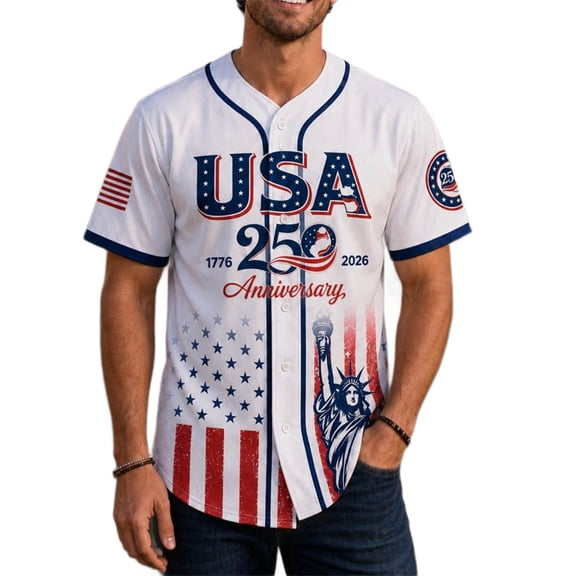 250th Anniversary Baseball Jersey Button Down Print Shirt Short Sleeve