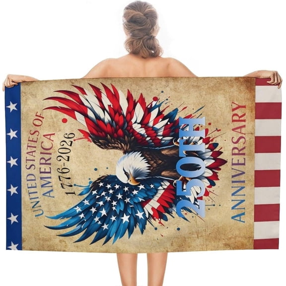 250th Anniversary Beach Towel Patriotic Bald Eagle Bath Towel Funny Graphic Pool Towel 71x31in