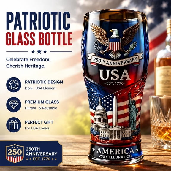250th Anniversary Beer Glasses, U.S. 250th Anniversary Heritage Drinking Glasses, Patriotic Independence Day Beer Glass, Unique Gifts for BeerLovers Men Dad Fathers Day