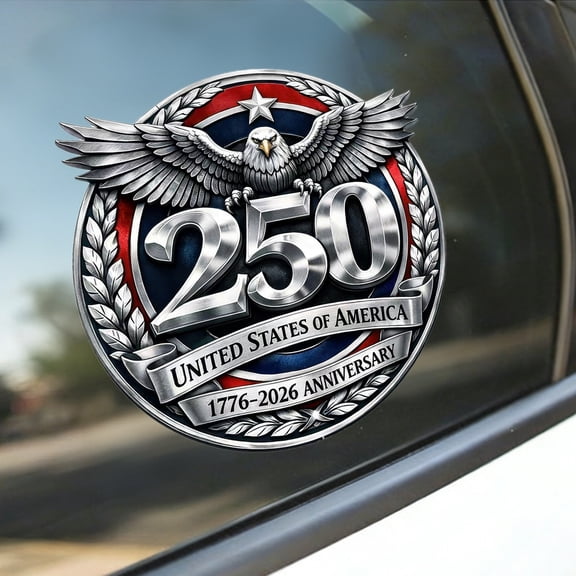 250th Anniversary Car Stickers, Decorative PVC Decals for Windows and Car Rear, Patriotic Metallic Effect Stickers for Vehicles Laptops Skateboards Toolbox, Long-Lasting Outdoor Use