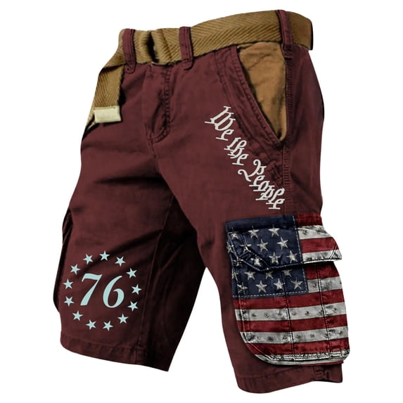 250th Anniversary Cargo Shorts for Men Patriotic Graphic Distressed Washed Shorts American Flag We the People Cargo Shorts Outdoor Casual Military Hiking Golf Shorts,Red XL