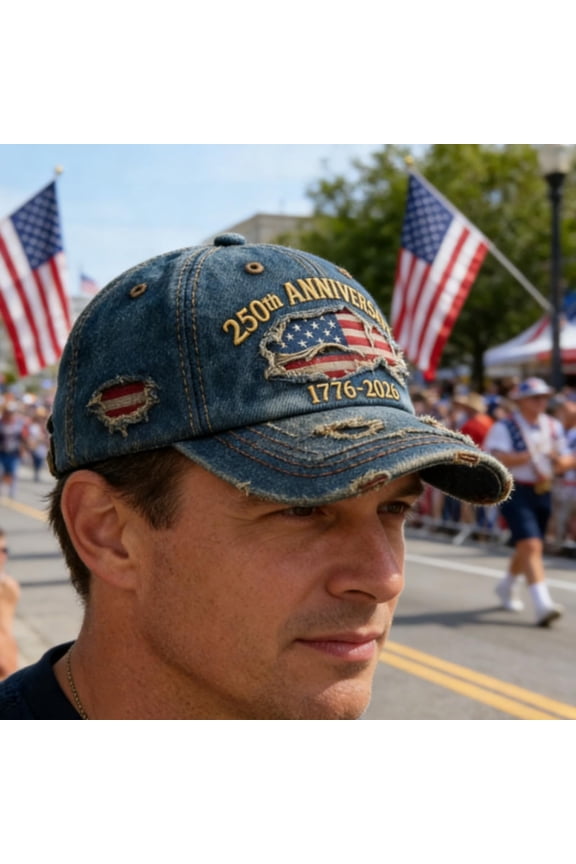 250th Anniversary Celebration Casual Hat, Adjustable 1776-2026 Patriotic Cap for Men Women Royal Blue