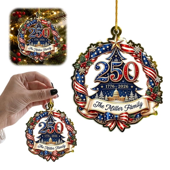 250th Anniversary Christmas Ornament,Patriotic 2D Acrylic Keepsake for Christmas Tree,Car,Home Wall Commemorative Holiday Decoration(D)